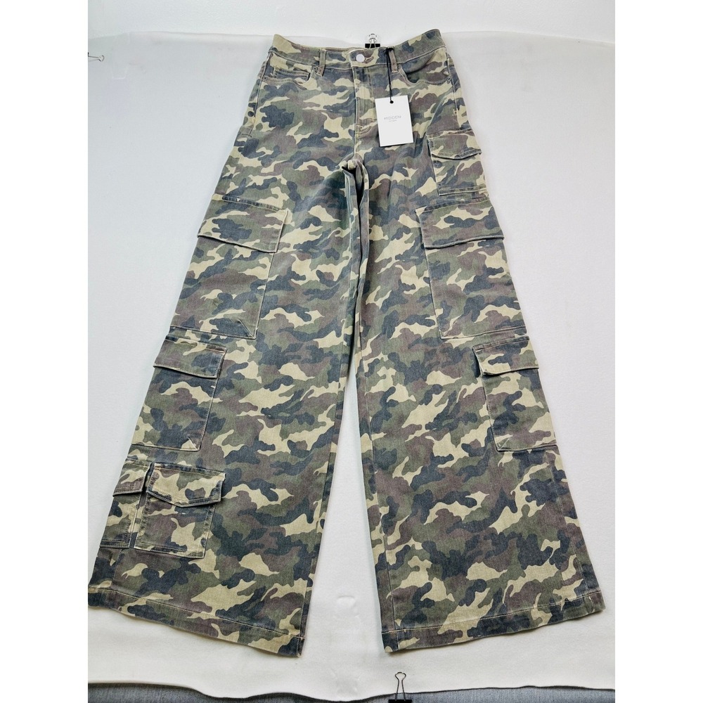 Hidden Jeans Nori High Rise Super Wide Leg Camo Cargo Pants 28 HD9299-CAM Green